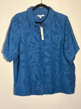 Chico's Lightweight Semi-Sheer Long Sleeve Button Down Blue Blouse NWT Size 18